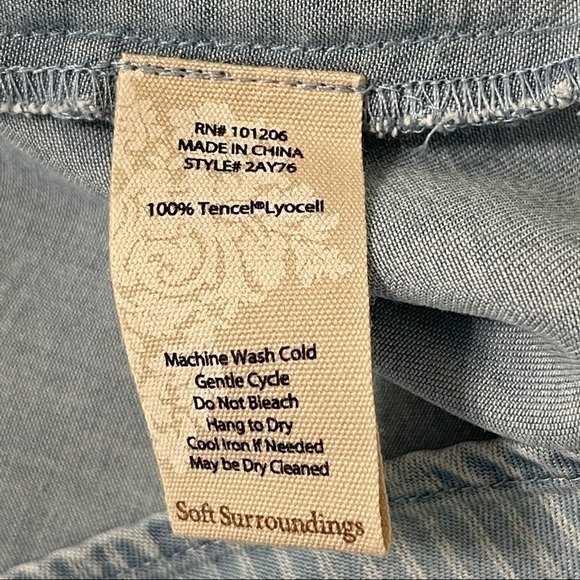 Soft Surroundings Tunic Top Soft Tencel Blue Button Up Peplum Peasant Size M - Picture 8 of 11